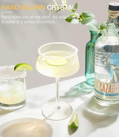 LUNA & MANTHA Coupe Glasses Set of 4, Martini Glasses Hand Blown Premium Crystal Cocktail Glassware for Manhattan, Margarita, Espresso Martini, Birthdays, Housewarming Gift,8oz Clear