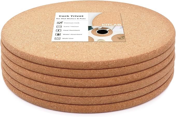 Cork Trivets for Hot Dishes, Hot Pots and Pans, 10 Inch 6 Pcs | High Density by KITLAB