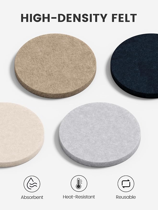 Fluxynara Felt Coasters with Holder, Nordic Slate | Round Felt Coasters - Image 3
