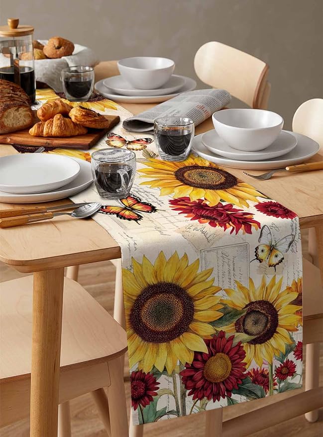 Sunflower Farmhouse Table Runners 72 Inches Long, Spring Summer Retro Table - Image 3