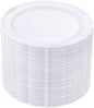 DaYammi 60PCS White and Silver Plastic Plates, Heavy Duty White and Silver Disposable Plates Premium 7.5inch White Dessert Cake Salad Appetizer Platos Hard Plastic Platos Disposable for Party Wedding