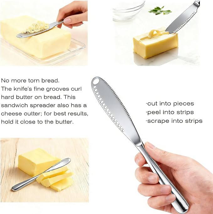 2 Pcs Butter Knife, 3 In 1 Stainless Steel Butter Spreader | Multifunctional - Image 4