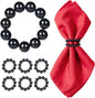 Napkin Rings Set of 6，Farmhouse Stretchable Wooden Bead Reusable Cloth Napkin Holders for Wedding, Christmas, Graduation & Dinner Parties Black Napkin Ring (6)