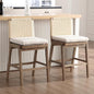 Counter Height Bar Stools Set of 2, 27” Linen Fabric Upholstered Counter Stools with Back, Modern Woven Barstools Mid Century Farmhouse Wooden Bar Chairs for Kitchen Island Dining Room, Beige
