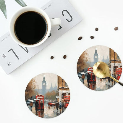 4Pcs Leather Coaster for Drinks London Impression Cup Coasters Aesthetic Drink - Image 8