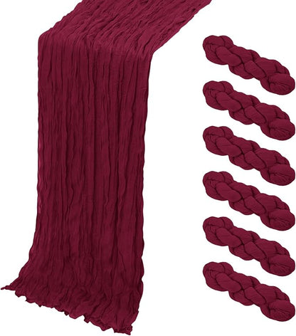 6 Pack Burgundy Cheesecloth Table Runner, 17 x 108 Inch, Gauze Cheese Cloth by Yorcari