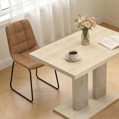 46" Dining Table for 4, Modern Rectangular Dining Room Table with Sturdy Pedestal Base, Thickened Tabletop, MDF Natural Wood Finish Kitchen Table for Breakfast Nook, Home & Apartment
