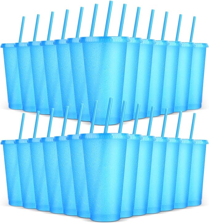 24 Pack Plastic Tumblers with Lids and Straws, Reusable Colorful Cups by LEIFEOSH