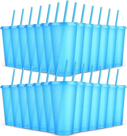 24 Pack Plastic Tumblers with Lids and Straws, Reusable Colorful Cups by LEIFEOSH