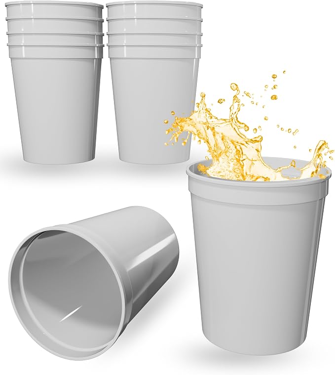 PartyPrints 10 Pack 16 oz White Reusable Blank Plastic Cups, Stadium Cups Bulk by PartyPrints