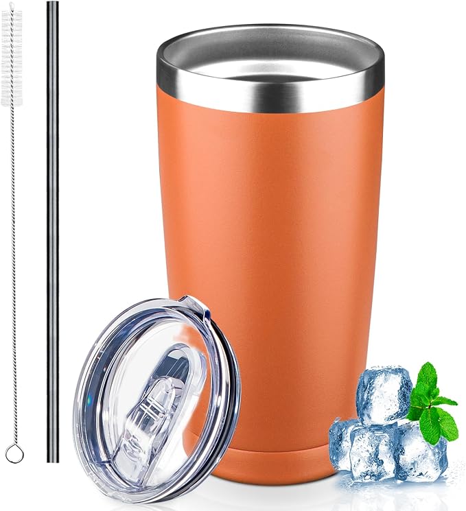 20 oz Tumbler with Lids and Straws, Stainless Steel Insulated Coffee Tumbler by GUDEMAO