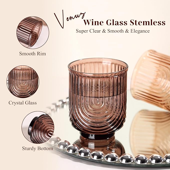 Venus Vintage Drinking Glasses Set of 6-15oz Hand-Blown Highball Ribbed - Image 4