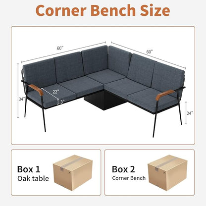 VFK Corner Dining Table Set with Storage Bench, 51” Folding Breakfast Nook Table and Stools, 3 Piece Kitchen Booth Dining Set for Small Space, Modern Dining Room Furniture