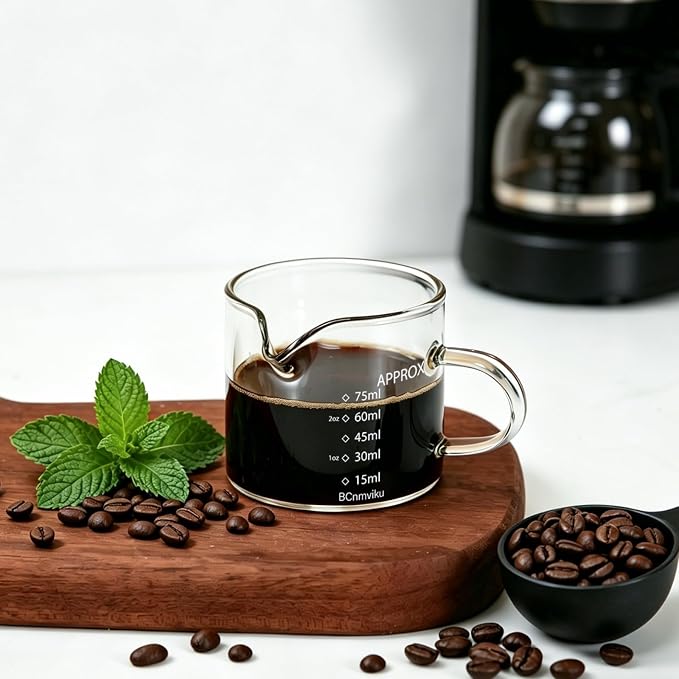 BCnmviku 2 PACK Espresso Glass Measuring Cup Triple Pitcher Milk Cup 75ML - Image 3