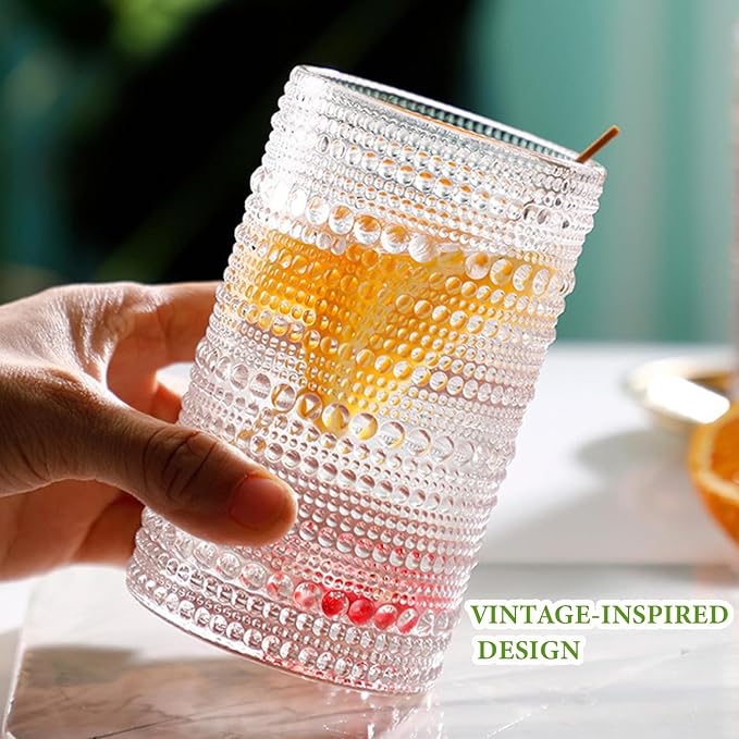 Hlukana Vintage Hobnail Drinking Glasses Set of 8, 12 oz Highball Glasses & 10 - Image 5
