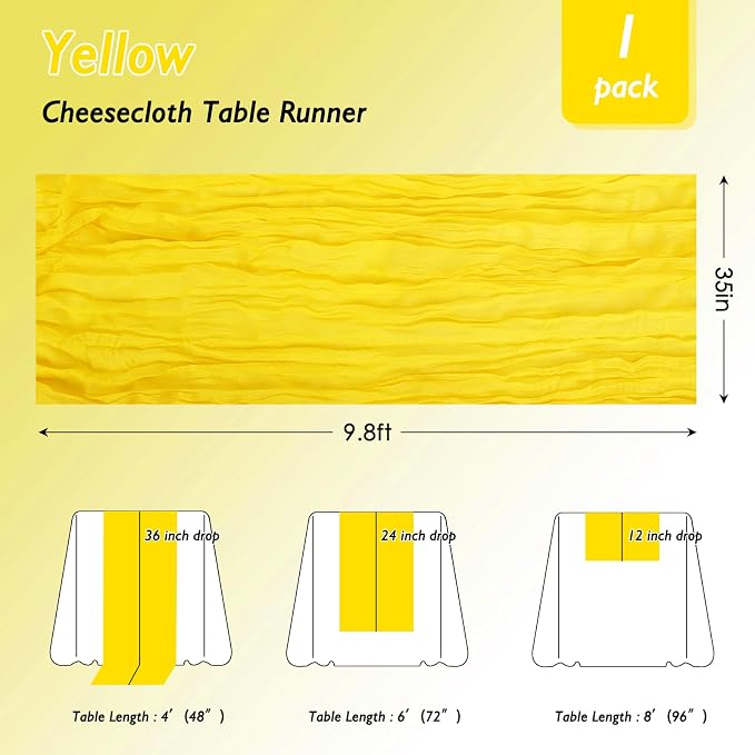 8 Pack Yellow Cheesecloth Table Runner 120 Inch Boho Wedding Decor | - Image 2
