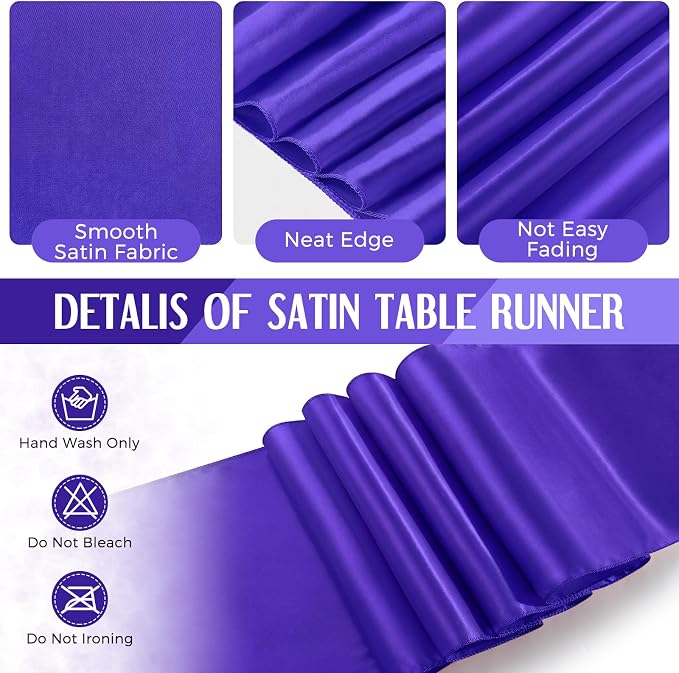 8 Pack Black and Purple Disposable Plastic Tablecloths and Satin Table Runner - Image 6