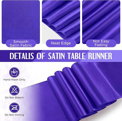 8 Pack Black and Purple Disposable Plastic Tablecloths and Satin Table Runner - Image 6