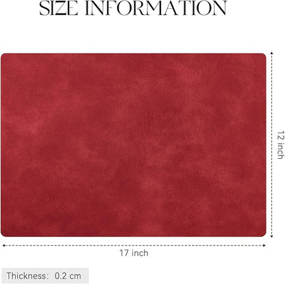 MOSAYT Vinyl Placemats Set of 4-12 X 17 Inch - Faux Leather 100% Waterproof Oil-Proof Wipeable PU Place Mats, Heat Resistant Reversible Table Mats for Kitchen, Dining, Outdoor (Red)