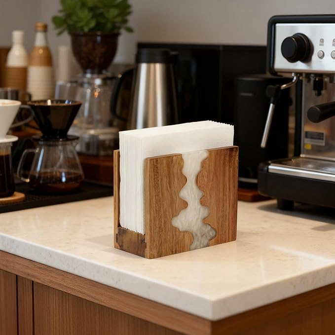 Acacia Wood Napkin Holder for table, Handmade Epoxy Resin Tissue Box Holder - Image 6