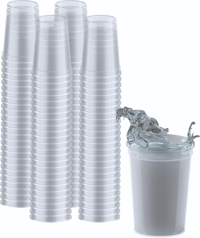 PartyPrints 100 Pack Small 10 to 12 oz Clear Reusable Blank Plastic Cups by PartyPrints