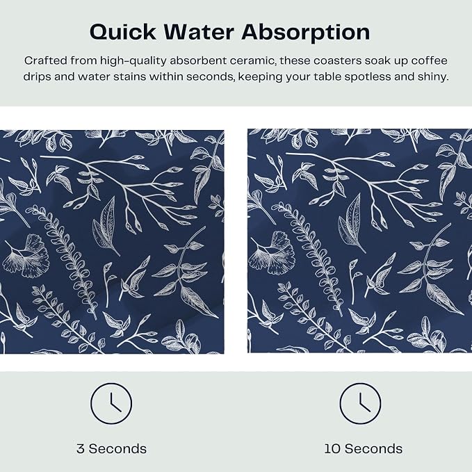 Set of 6 Floral Navy Blue Coasters - Image 3