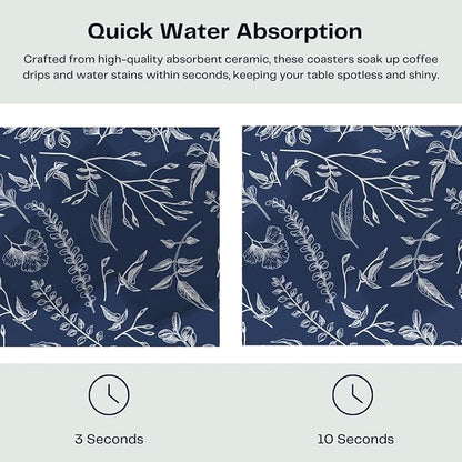 Set of 6 Floral Navy Blue Coasters - Image 3