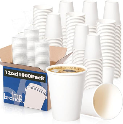 Fit Meal Prep 1000 Pack 12 oz Disposable Paper Coffee Cups, Premium White Hot by FMPBRANDS