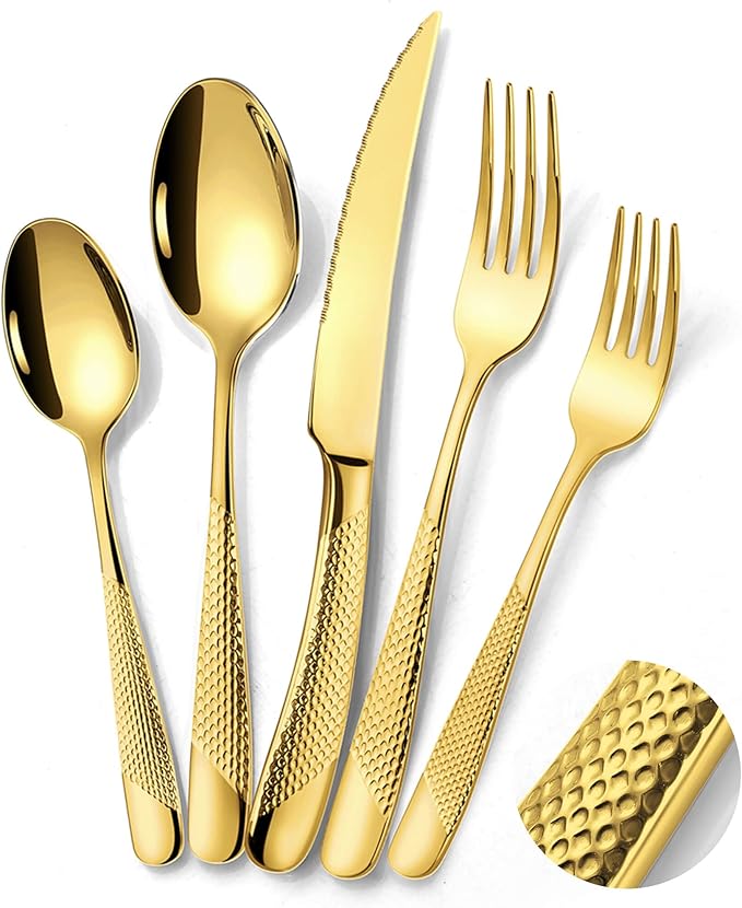 20-Piece Hammered Gold Silverware Set by Lemeya