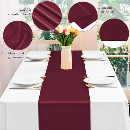 12 Pack Burgundy Satin Table Runner 12 x 108 Inch Long Premium Table Runners - Image 4