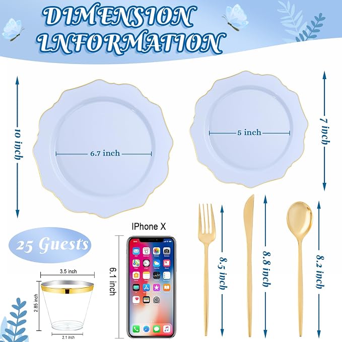 175Pcs Blue Plastic Plates - Image 13
