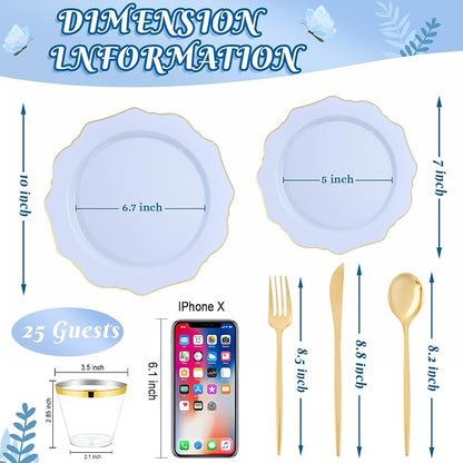 175Pcs Blue Plastic Plates - Image 13