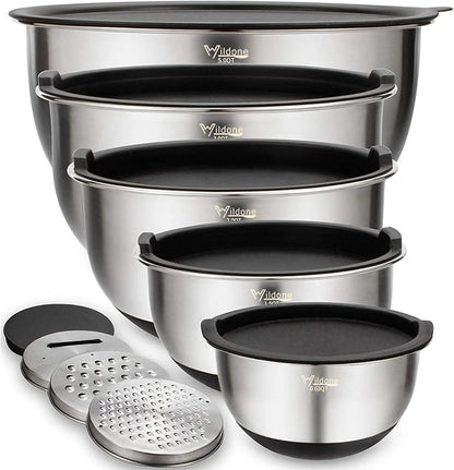 Wildone Mixing Bowls with Airtight Lids Set, with Grater Attachments & Non-Slip by Wildone
