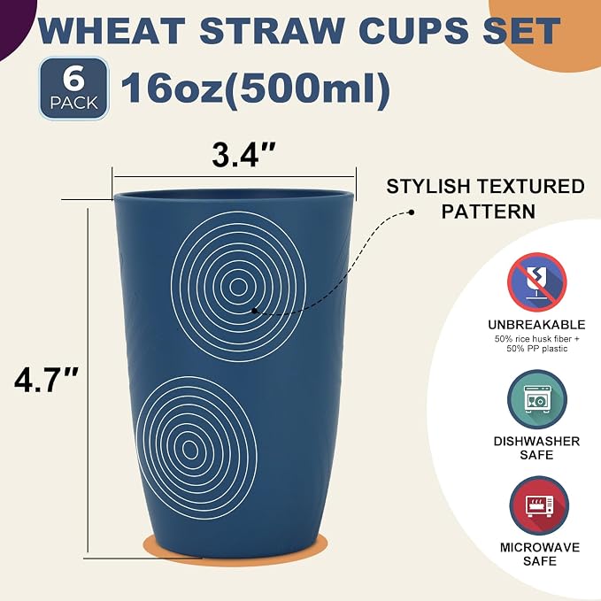 Wrova Wheat Straw Cups 16oz set of 8 - Image 2