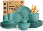 Dinnerware Sets 40 PCS Wheat Straw Plates and Bowls Sets With Cups | Service for 8 | Alternatives to Plastic Dinnerware Set Microwave Safe Dishese Set for RV Outdoor Activities Travel - Green
