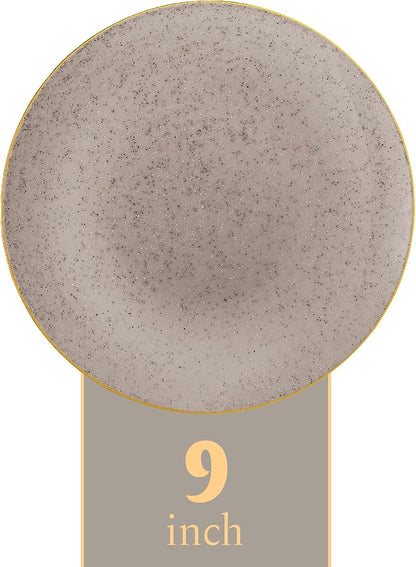PLASTICPRO 30 Pack Disposable Plastic Plates Heavyweight Granite Look Elegant 9 inch Dinner Plates Grey with Gold Rim
