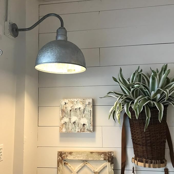 Steel Lighting Co. Hollywood Bowl Light | Outdoor Wall Mounted | 15 inch Bowl Dome | 20 inch Straight Arm | Barn Light Made in America | White Exterior/White Interior