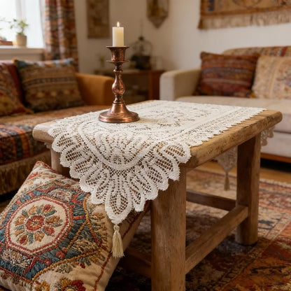 Tinsow 2 Pack Cotton Crochet Lace Rectangular Table Runner Dresser Scarf Doilies - Image 5