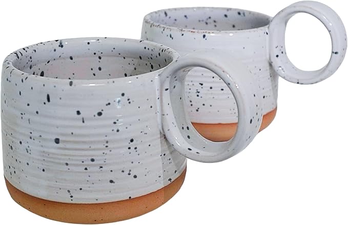 Bossa Stoneware Ceramic Cappuccino Cup 8oz White Set of 2 | Handcrafted by Unknown