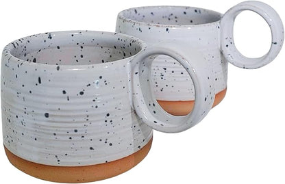 Bossa Stoneware Ceramic Cappuccino Cup 8oz White Set of 2 | Handcrafted by Unknown