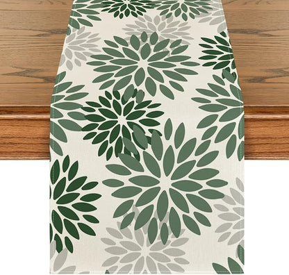 Artoid Mode Dark Green Dahlia Floral Pinnata Spring Table Runner, Seasonal by ArtoidMode