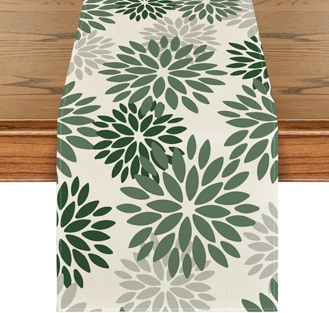 Artoid Mode Dark Green Dahlia Floral Pinnata Spring Table Runner, Seasonal by ArtoidMode