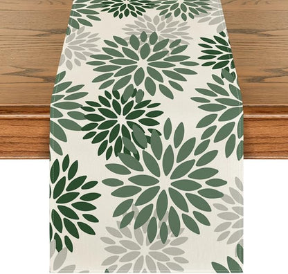 Artoid Mode Dark Green Dahlia Floral Pinnata Spring Table Runner, Seasonal by ArtoidMode