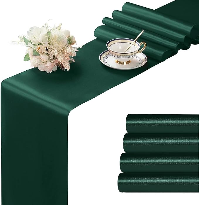 Manyshofu Dark Green Satin Table Runner 12x108 by Manyshofu