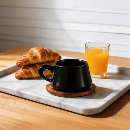 Black Cappuccino Mug and Wood Saucer - 7 oz Ceramic Coffee Cup - Image 9