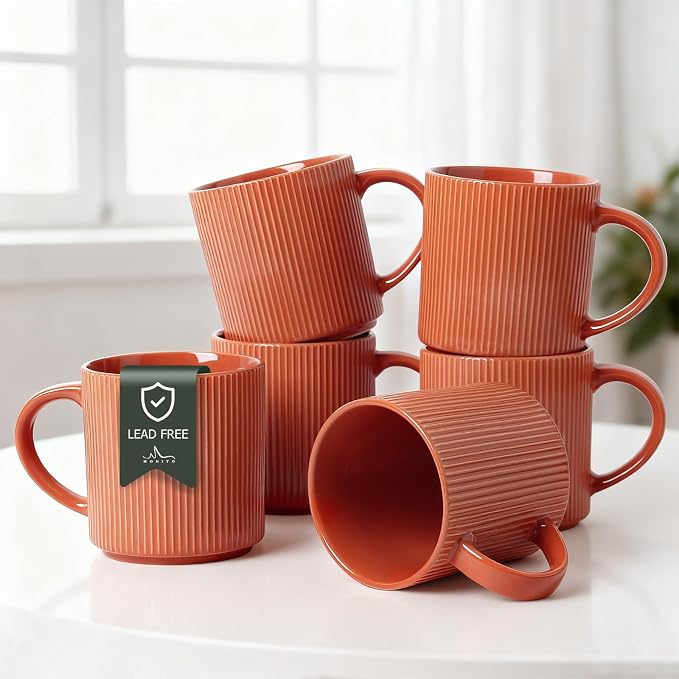 MONITO 16Oz Coffee Mugs Set of 6, Rustic Ceramic Coffee Cups Set by MONITO
