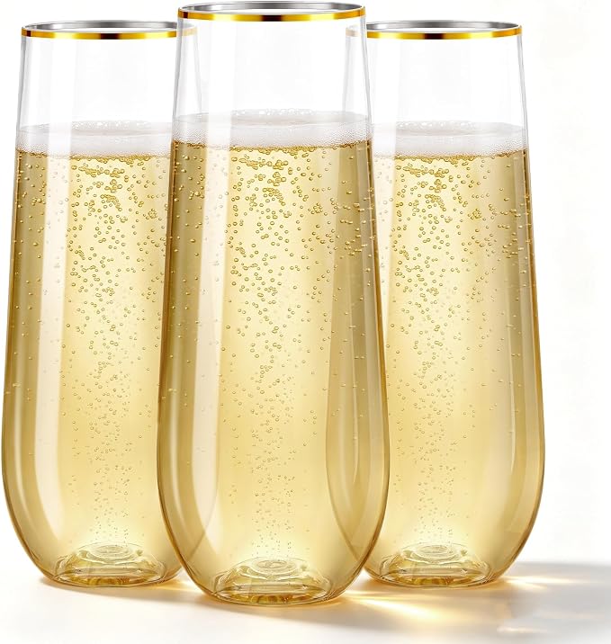 N9R 12PCS Plastic Champagne Flutes, 9 oz Disposable Stemless Mimosa Glasses | by N9RTABLEWARE