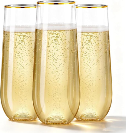 N9R 12PCS Plastic Champagne Flutes, 9 oz Disposable Stemless Mimosa Glasses | by N9RTABLEWARE