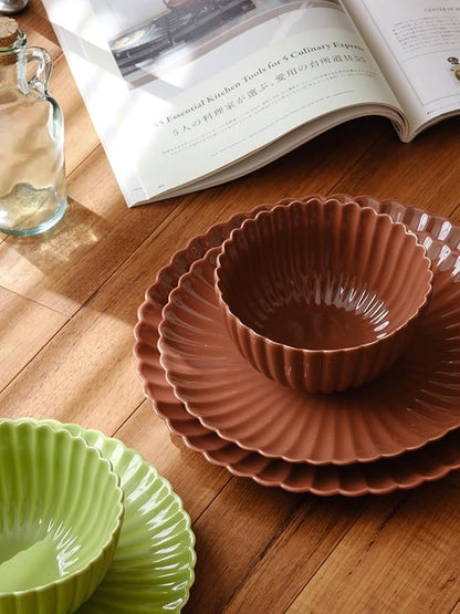 WENSHUO Flower-Shaped Daisy Bowl Set, 5.5" D × 2.9" H,17 fl oz Melted Caramel Color - Pack of 4，Ceramic Small Cereal Bowls Dishwasher & Microwave Safe
