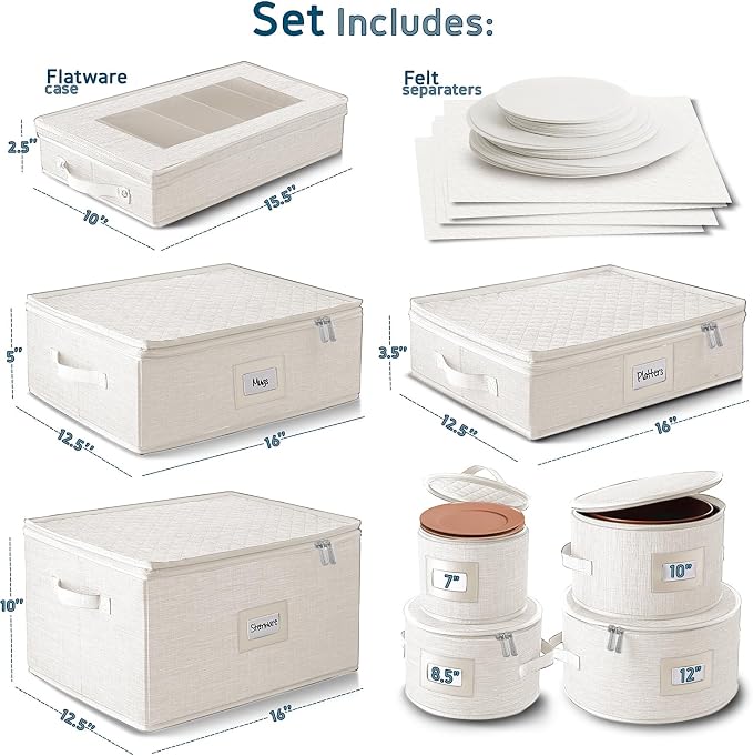 Fine China Storage Containers, 8 Piece Quilted Dish Storage Containers - Image 2